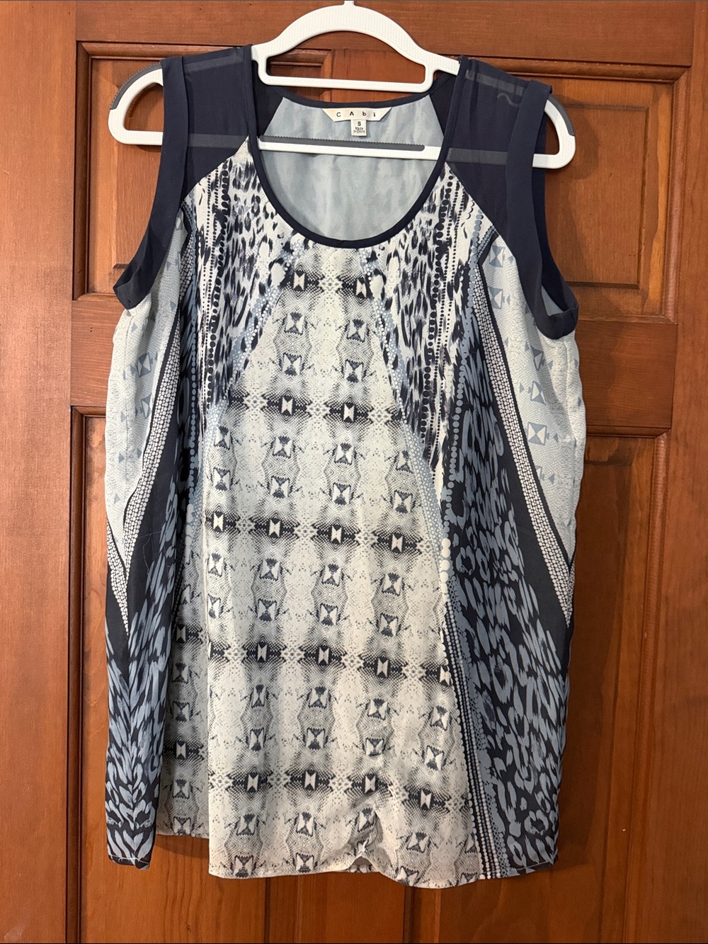 CAbi Navy & Light Blue Mixed Print Sleeveless Shell